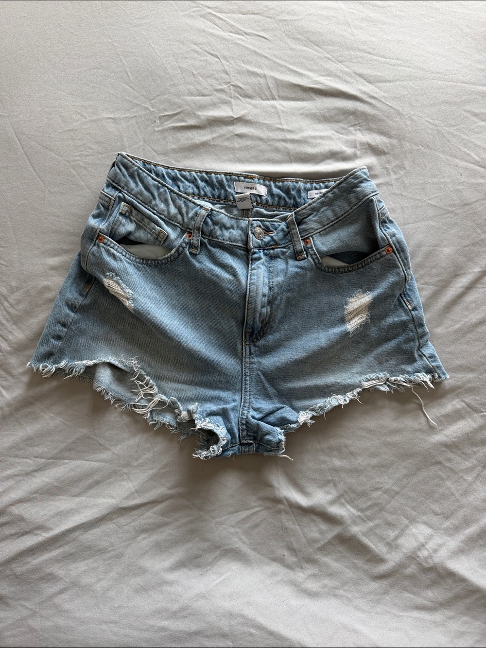 Forever 21 Light Blue Distressed Denim Shorts